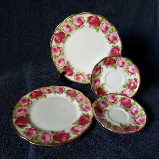 Royal Albert Old English Rose Bone China 2 Saucers & 2 - 8” Sandwich Plate