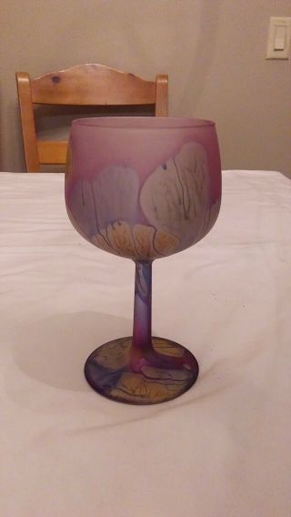 Rueven Glass Hand Painted By Nouveau At Glass 6 1/2 " Satin Wine Glass