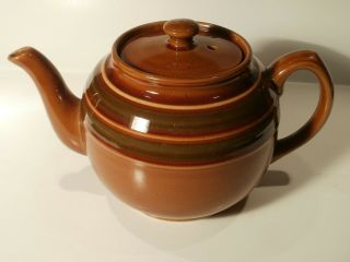 Vintage Sadler Staffordshire England Brown With Green Rings Design Teapot 2