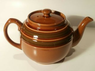 Vintage Sadler Staffordshire England Brown With Green Rings Design Teapot 3