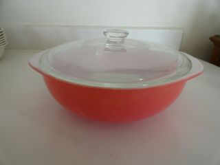 Vintage Pyrex Flamingo Pink W/handles Casserole Dish Bowl W/lid 2 Qt