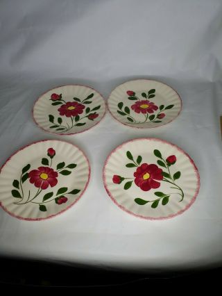 Set Of 4 Blue Ridge Southern Potteries Red Nocturne Luncheon Plates 9.  25 "