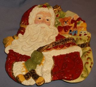 Fitz And Floyd Damask Holidays Santa W/gifts Canape Plate 10 " X 10 "