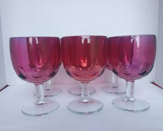 Vintage 1950s To 1960s Red Cranberry Glass Wine Goblets Set Of 6