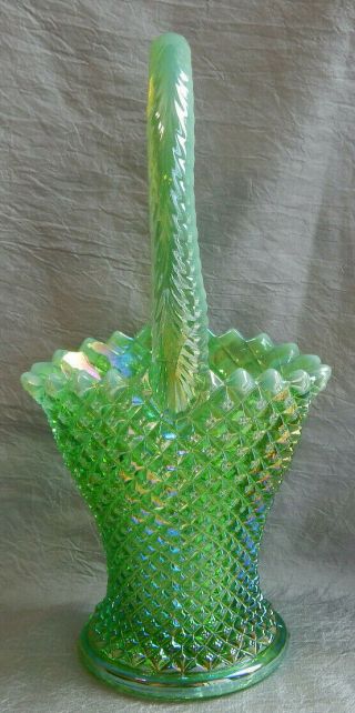 Vintage Westmoreland Glass Basket Iridescent Opalescent Green English Hobnail