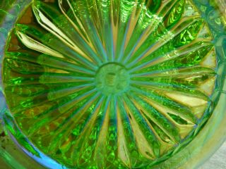 Vintage Westmoreland Glass Basket Iridescent Opalescent Green English Hobnail 4