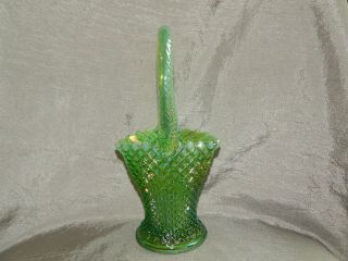 Vintage Westmoreland Glass Basket Iridescent Opalescent Green English Hobnail 5