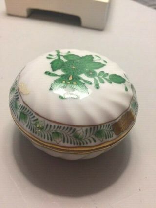 Herend Hungary Green 24kt Gold Chinese Bouquet Porcelain Trinket Box Cond