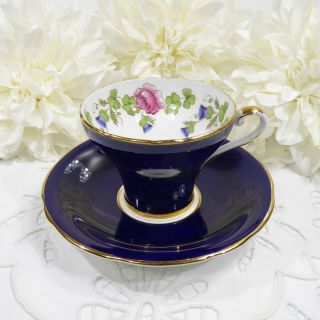 Aynsley Bluebell And Rose Tea Cup And Saucer,  Aynsley Corset Teacup,  Cobalt Blue