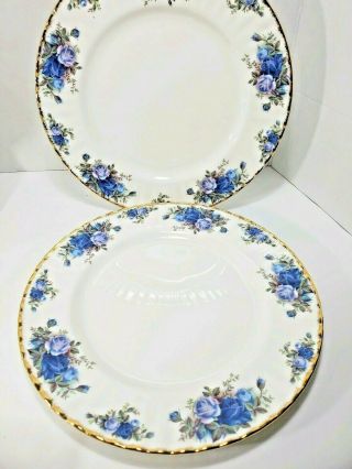 Royal Albert Moonlight Rose Dinner Plate 10 " Blue Floral Set Of 2 Gold Rim