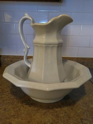 Antique Hulme & Booth Ironstone Bowl And Pitcher