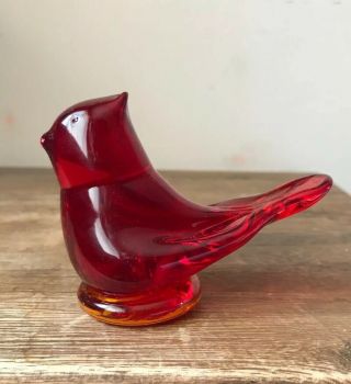 Titan Art Glass Red “cardinal Of Love” Bird 3” Tall Signed By W Ward 1996