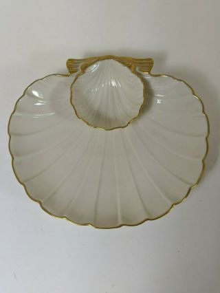 Vintage Lenox Scallop Sea Shell Chip Dip Bowl Ivory Seashell 24 - K Gold Trim