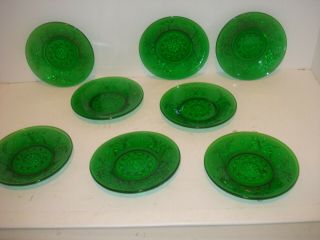8 Tiara Emerald Green Sandwich Glass Vintage Bread Condiment Plates 4.  5 " W