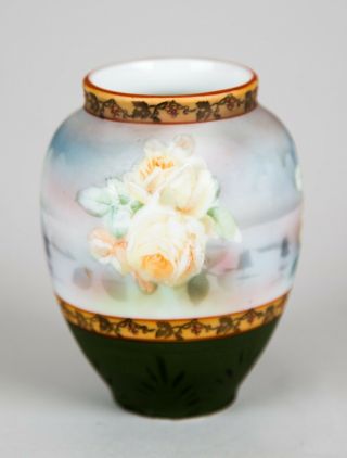 Royal Bayreuth Art Nouveau Porcelain Vase Hand Painted Roses 4 "