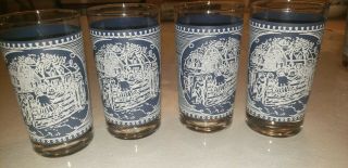 Set Of 4 Currier & Ives Royal China Blue And White Tumbler Glasses (4 Available)