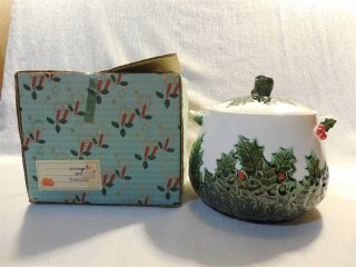 Vintage Lefton Japan Ceramic Christmas White Holly Berry Cookie Jar 1386 Mib