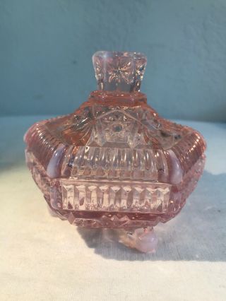 Fenton Pink Iridescent Pedestal Candy Dish With Lid Carnival Glass Small Dish