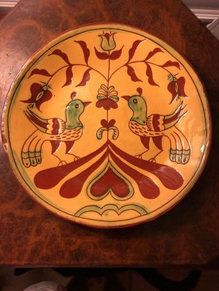 Jeff White Redware Pottery Plate - Yellow,  Red & Green Glaze 1988 - Lebanon,  Pa