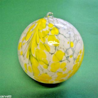 Hanging Glass Ball 4 " Clear Glass With White & Yellow Swirls And Flows (1) Hgb10