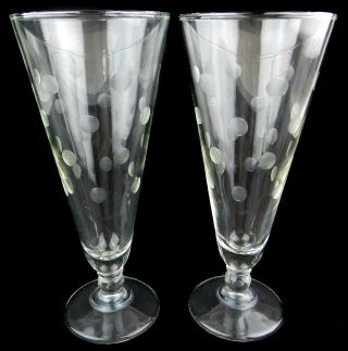 Vintage Pilsner Beer Glasses Etched Polka Dot Set of 2 Mid Century Atomic Glass 5