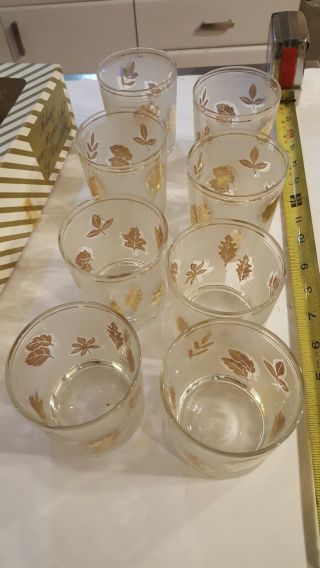 8 Libbey Mid Century Modern Gold Leaf Frosted Tumbler Highball Whiskey Glasses