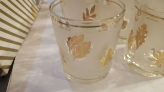 8 Libbey Mid Century Modern Gold Leaf Frosted Tumbler Highball whiskey Glasses 3