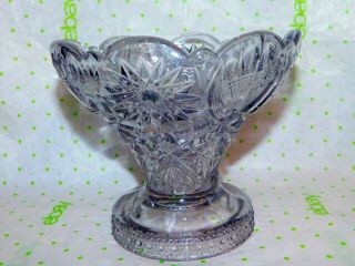 Vintage Lead Cut Crystal Glass Pedestal Compote Candy Or Nut Dish Star Christmas
