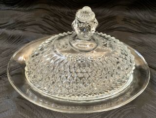 Vintage Heavy Cut Glass Covered Cheese Butter Dish 6.  5”