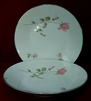 Rosenthal China 3488 " Pink Roses " Pattern Coupe Soup Bowl Set Of Two (2) - 8 - 3/4 "
