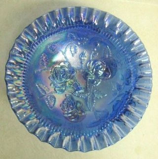 Vintage L E Smith Carnival Glass Amethyst Blue 3 - Footed Open Rose Bowl