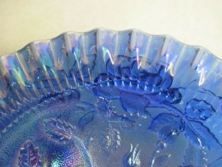 VINTAGE L E SMITH CARNIVAL GLASS AMETHYST BLUE 3 - FOOTED OPEN ROSE BOWL 4
