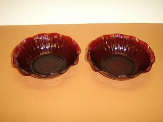 Anchor Hocking Royal Ruby Red Scallopd Rim 6 - 1/2 " Cereal / Soup Bowls