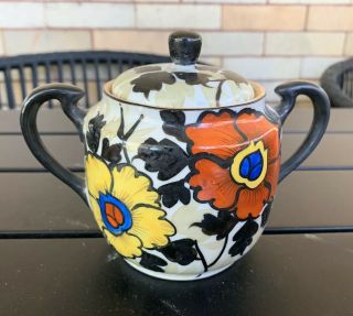 Vintage Porcelain China Poppy Sugar Bowl Hand Painted Japan