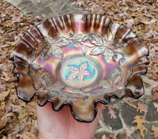 Fenton Autumn Acorns Antique Carnival Art Glass Amethyst Purple 3n1 Bowl Vintage