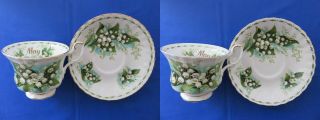 2 Vintage Uk Royal Albert Lily Of The Valley Pattern May Tea Cups & Saucers