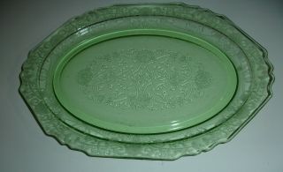 Hazel Atlas Green Depression Glass Florentine Poppy Pattern Oval Platter