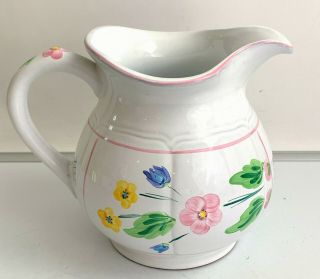 Herend Village Pottery Handpainted Trellis Floral Pitcher 6.  75 " Hungary