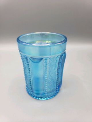 Eapg Greentown Glass Paneled Holly Blue Carnival Glass Tumbler