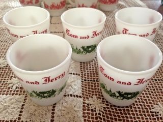 Vintage Christmas Milk Glass Set Of 5 Tom & Jerry Punch Cups Hazel Atlas Exc