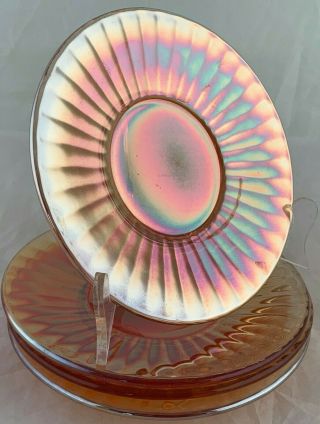 Vintage Marigold Carnival Plate Or Saucer Set 4 Glass Optic Glassware