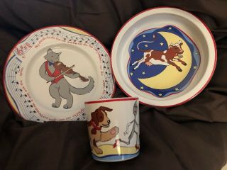 Discontinued Tiffany & Co Hey Diddle Diddle Child Porcelain 3 Piece Plate Set