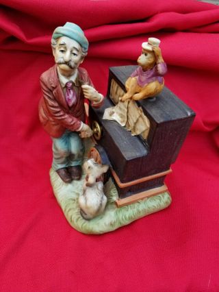 Vintage Capodimonte (?) Style Organ Grinder Monkey Figurine Music Box