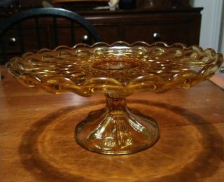 Vintage - Anchor Hocking Fairfield Amber Glass Pedestal / Footed Cake Plate