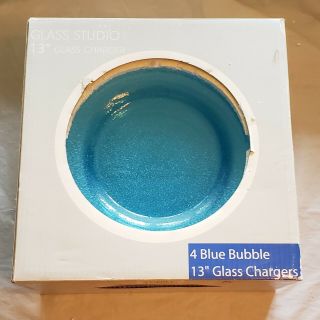 Blue Bubble Glass Charge Plates Set Of 4