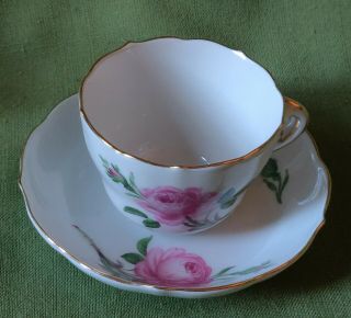 Demitasse Cup & Saucer Bowl Pink Rose Pattern Meissen