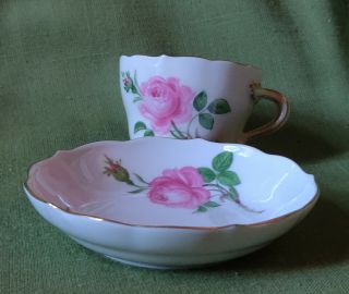 Demitasse Cup & Saucer Bowl Pink Rose Pattern Meissen 3