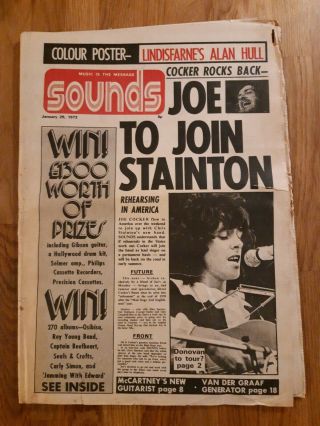 Sounds Music Newspaper January 29th 1972 Joe Cocker And Donovan On Tour Cover