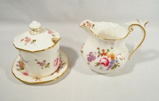 Royal Crown Derby " Posies " Cream Pitcher & Sugar Bowl With Under Plate