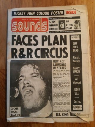Sounds Music Newspaper March 25th 1972 Joe Cocker And Faces Cover